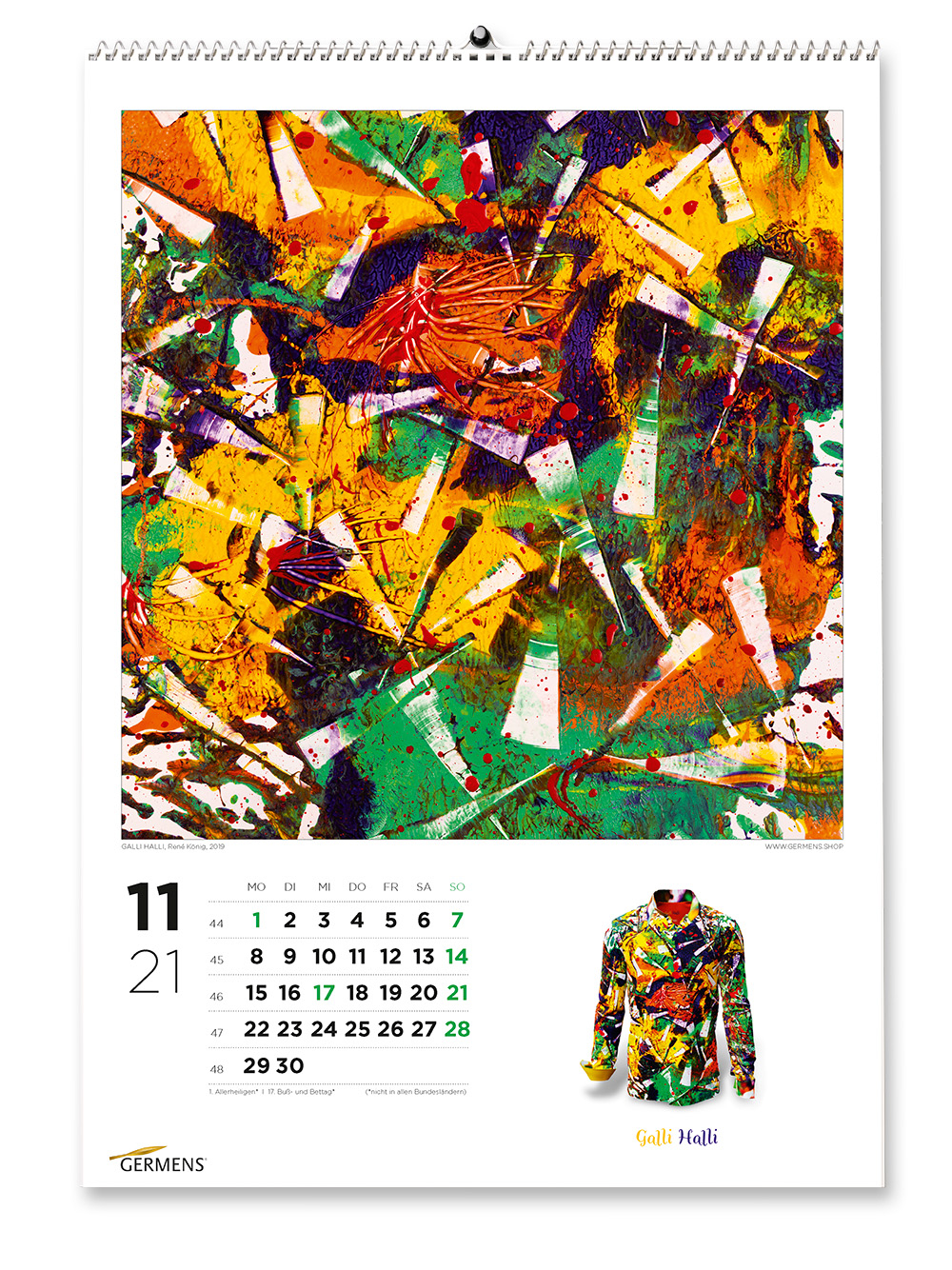 Calendario artístico de GERMENS - Noviembre de 2021 - Camiseta de manga larga GALLI HALLI