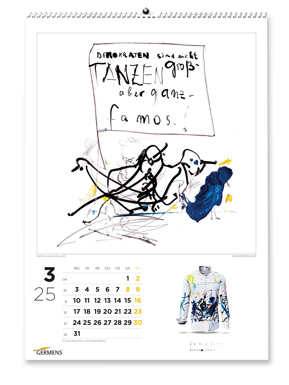 Calendario artístico de GERMENS - Marzo de 2025 - Camiseta de manga larga FAMOS
