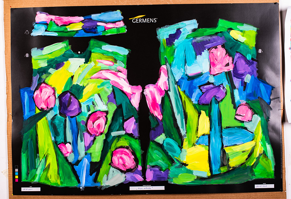 Diseño gráfico para la camisa FIORE ASTRATTA de GERMENS, del artista Arte di Silvio