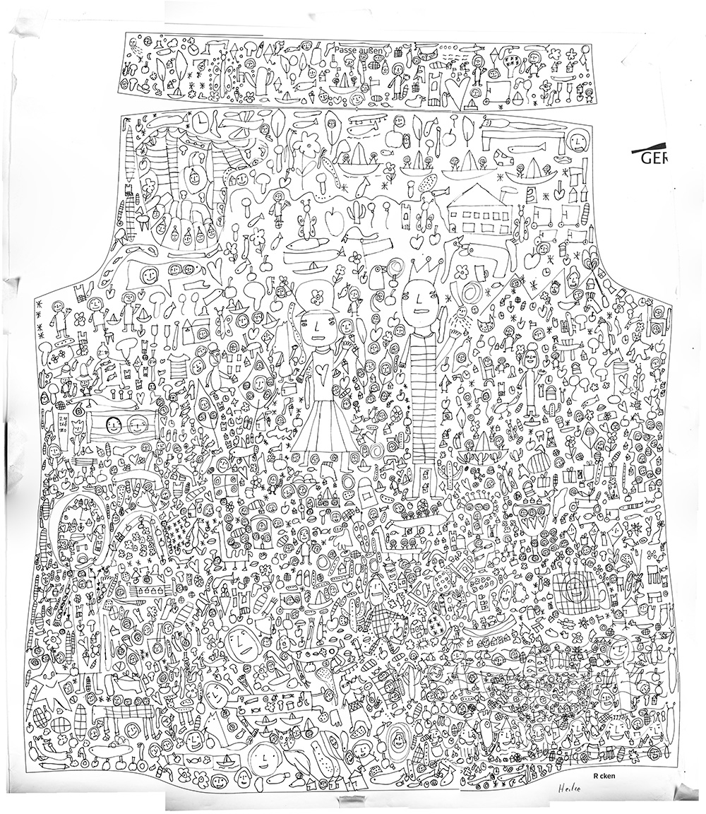 Ilustración de Heike Satter, del Atelier blau de Worms, para la camiseta KÖNIGREICH GLÜCK de GERMENS