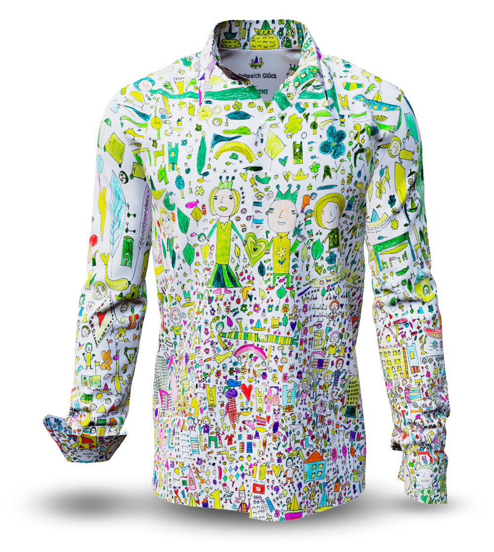 Camisa de hombre «KÖNIGREICH GLÜCK» de GERMENS artfashion, diseñada por Heike Satter del Atelier Blau