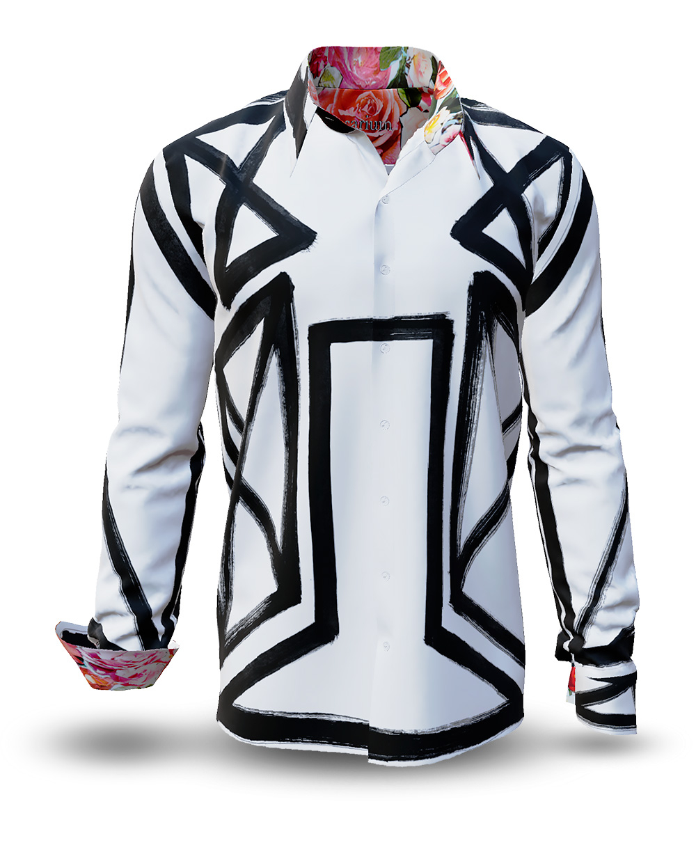 Camisa de hombre ROSARIUM de GERMENS artfashion, diseñada por la artista Ari Fuchs, de Leipzig