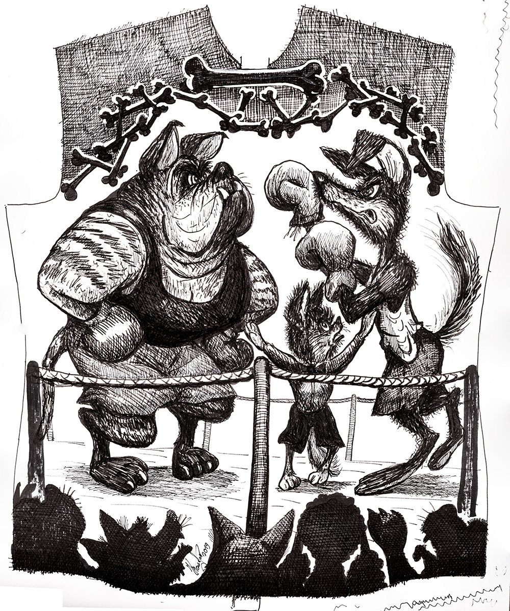 Diseño gráfico de la camiseta DOGFIGHT de GERMENS, obra del caricaturista Steffen Kraushaar