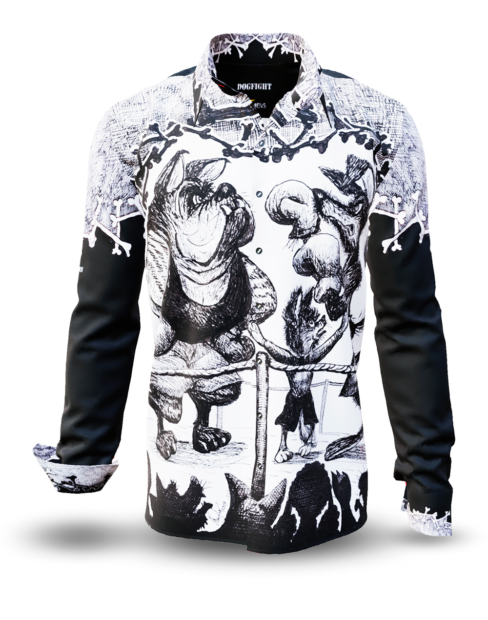 Camisa de hombre «DOGFIGHT» de GERMENS artfashion, diseñada por el caricaturista Steffen Kraushaar