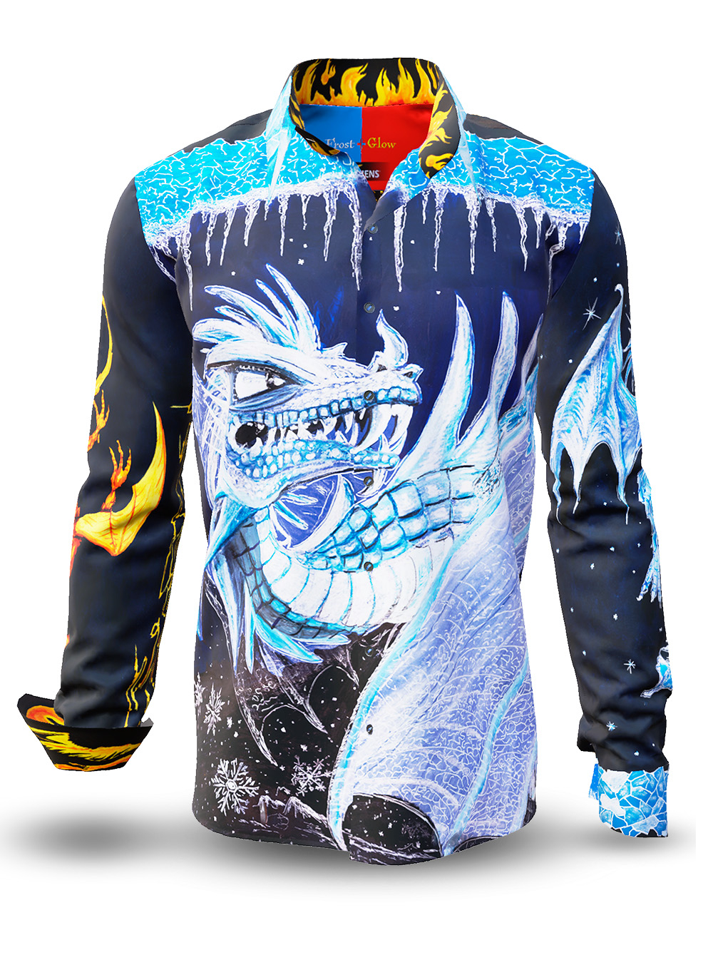Camisa de hombre FROST AND GLOW de GERMENS artfashion, diseñada por el caricaturista Steffen Kraushaar