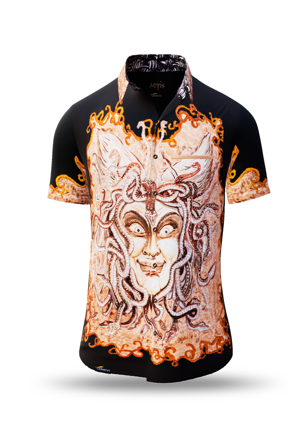 Camisa de manga corta para hombre AEGIS de GERMENS artfashion, diseñada por el caricaturista Steffen Kraushaar