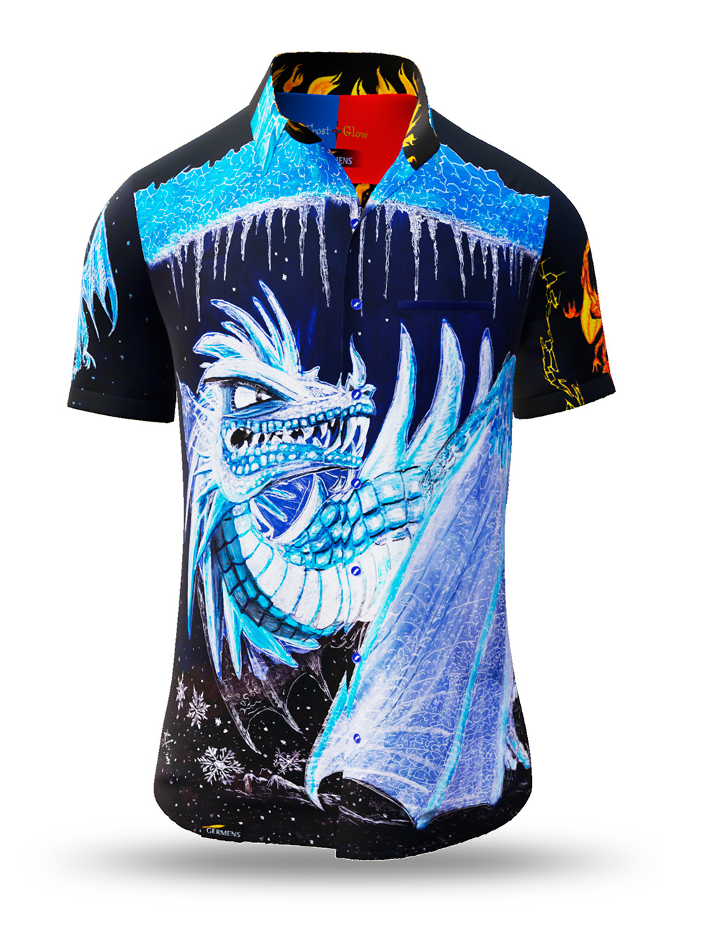 Camisa de manga corta para hombre «FROST AND GLOW» de GERMENS artfashion, diseñada por el caricaturista Steffen Kraushaar