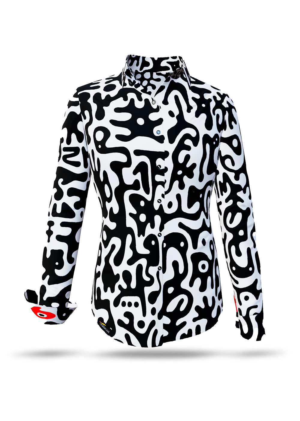 Blusa de mujer en blanco y negro «JUPPI» de GERMENS artfashion