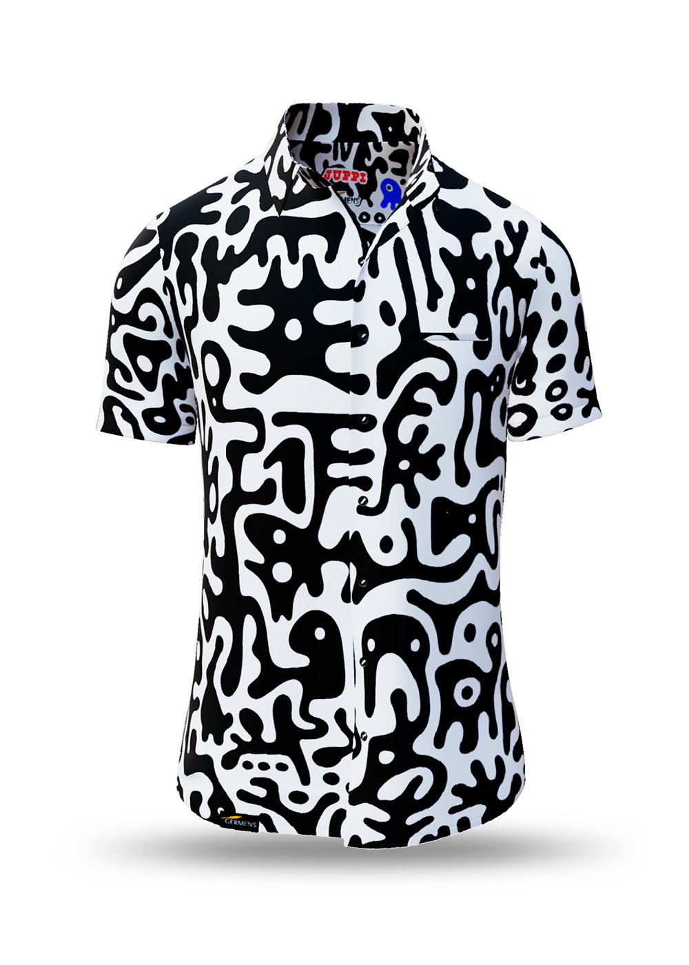 Camisa de manga corta para hombre en blanco y negro «JUPPI» de GERMENS artfashion