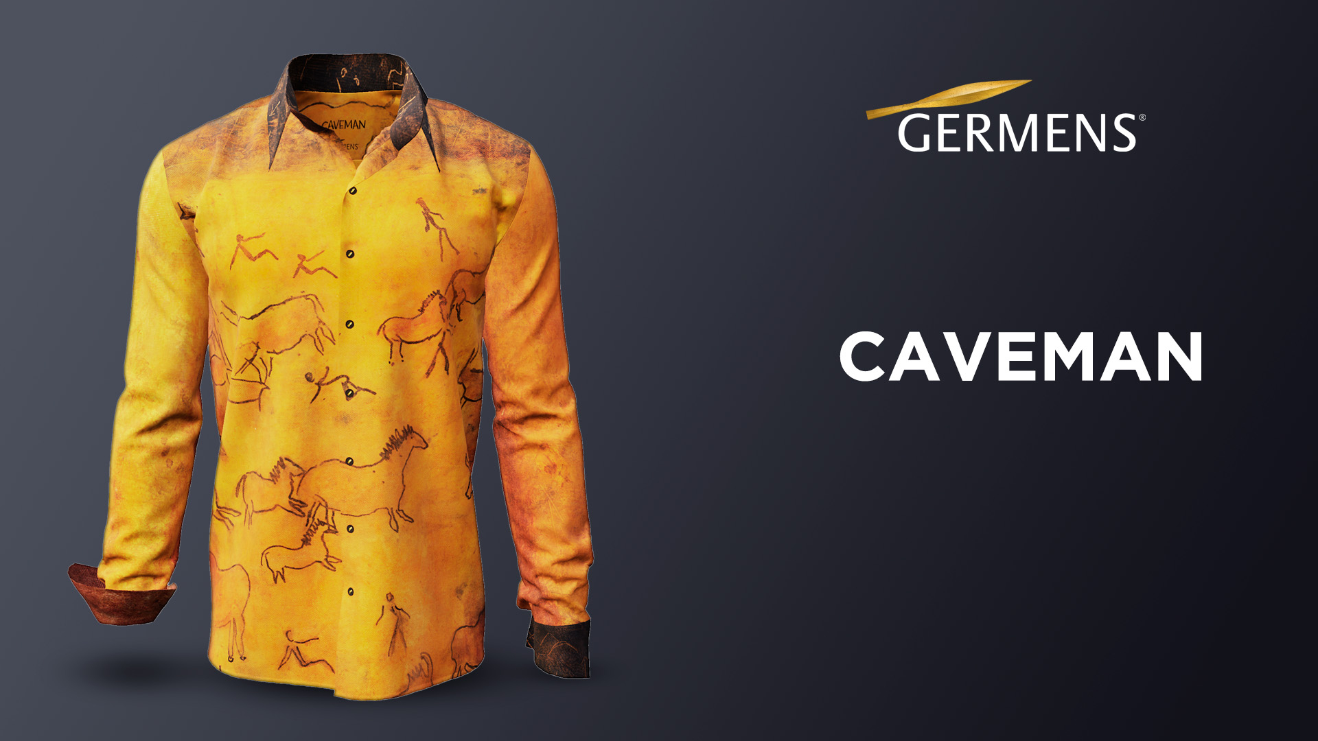 Camisa naranja para hombre CAVEMAN con dibujos rupestres