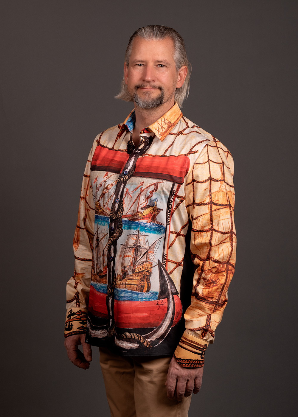 colourful shirt men long sleeve with ships NAVES by GERMENS artfashion from Germany