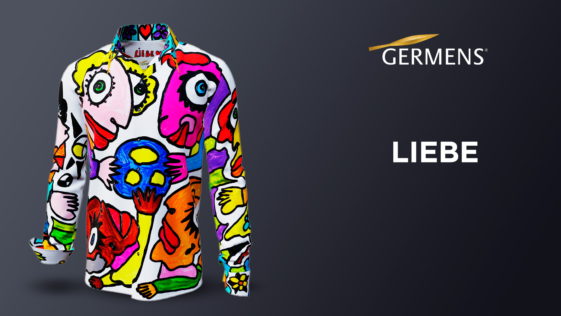 Camisa de colores para hombre, manga larga, con la palabra «LIEBE», de GERMENS artfashion