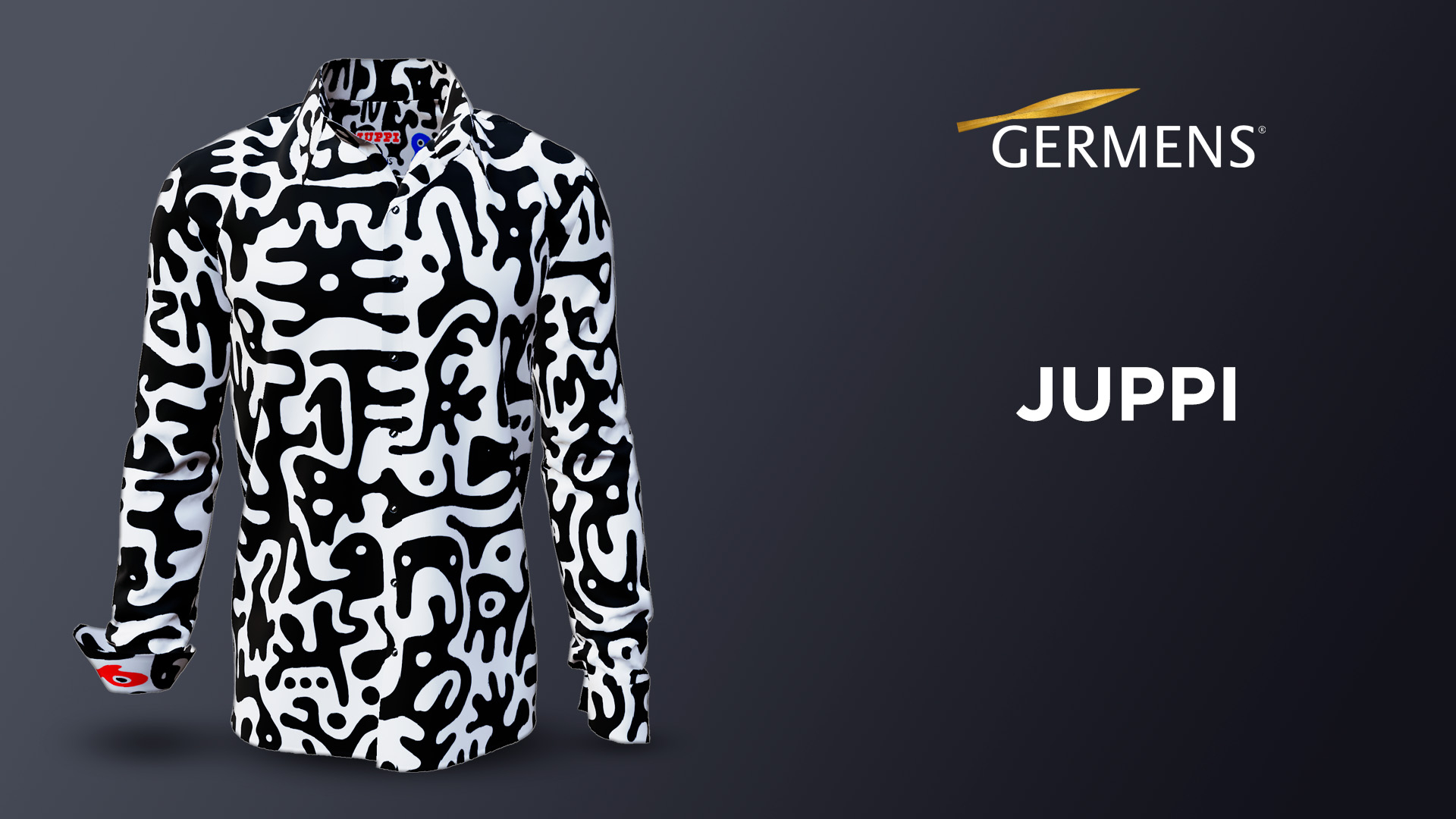 Camisa de manga larga en blanco y negro para hombre «JUPPI» de GERMENS artfashion