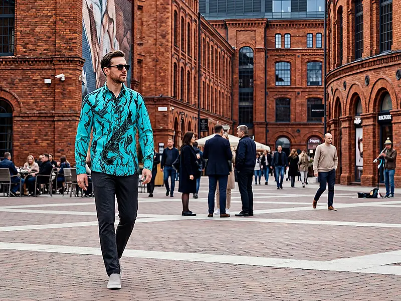 Städtereise Ĺódź - GERMENS Hemd DORNENPRINZ CYAN