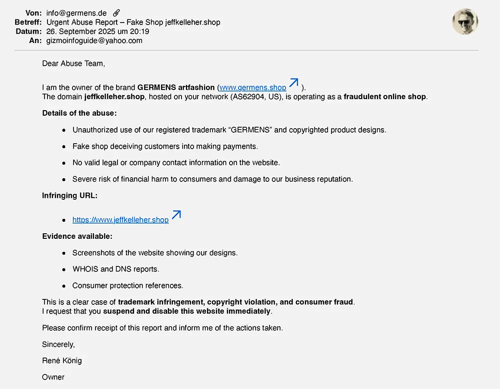 eMail an Provider ABUSE