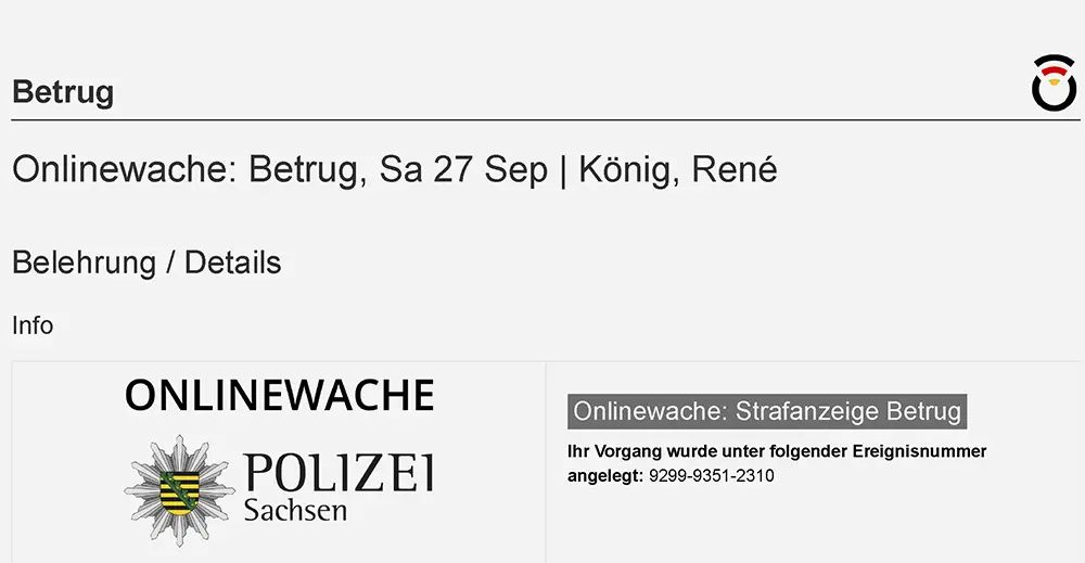 Anzeige Onlinewache Polizei Sachsen