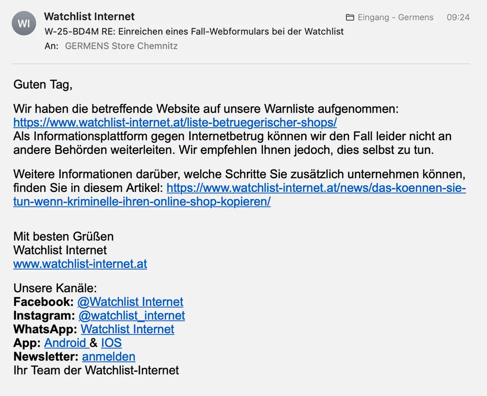 eMail von Watchlist-Internet
