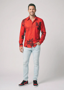 Descubre las coloridas camisas de hombre con botones EMBER RED -...