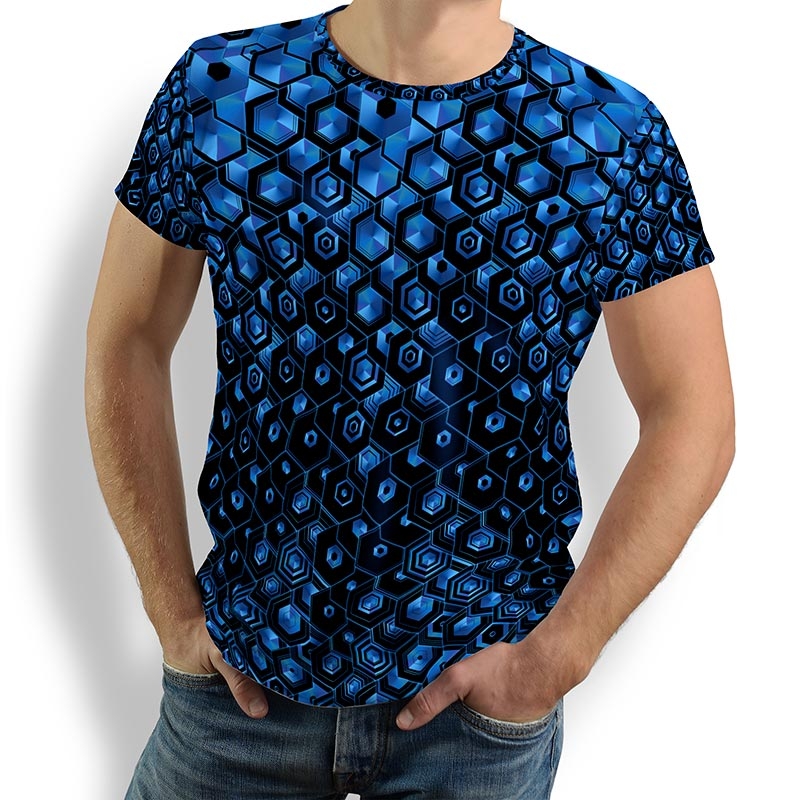 Camisetas originales para hombre - HEXAGON KOBALT - 100 % algodón - GERMENS artfashion - Tallas de la S a la 5XL