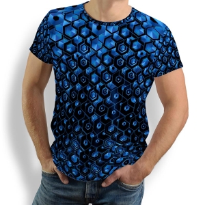 ausgefallene T-Shirts für Männer - HEXAGON KOBALT - 100 % Baumwolle - GERMENS artfashion - Größe M