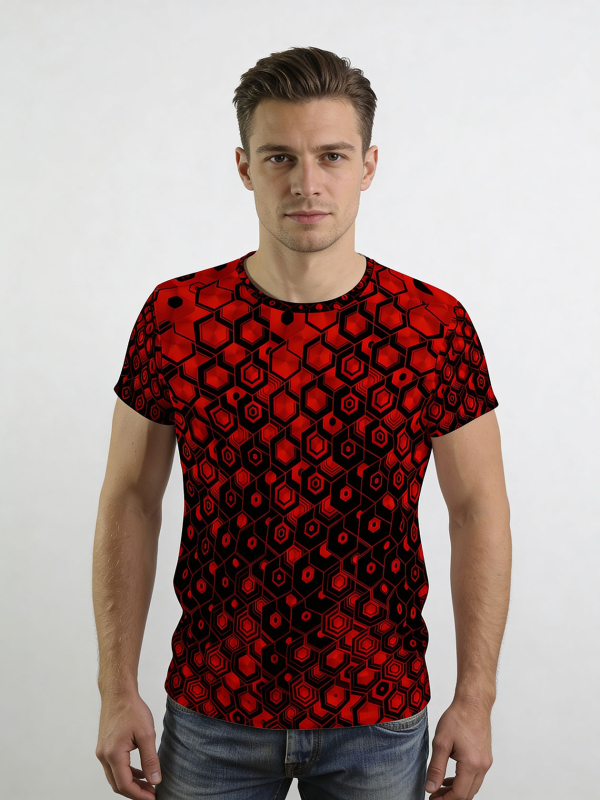 Camisetas originales para hombre - HEXAGON ZINNOBER - 100 % algodón - GERMENS artfashion - Talla M