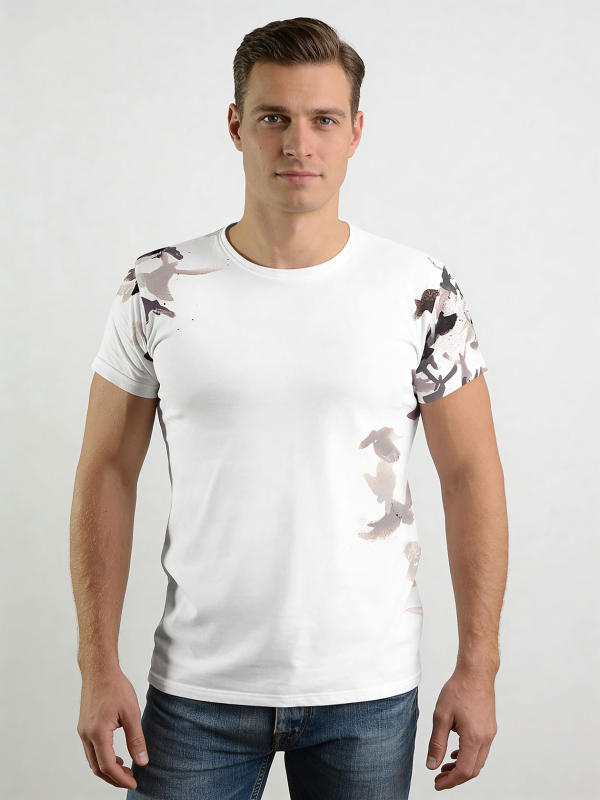 ausgefallene T-Shirts für Männer - EIN FLAMINGO IN EINER WOLKE AUS TAUBEN - 100 % Baumwolle - GERMENS artfashion - Größen S bis 5XL