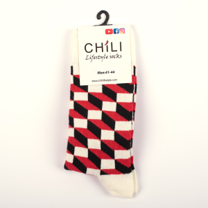 ROJO, BLANCO Y NEGRO EN FORMA DE ROMBO - Calcetines de colores - Unisex