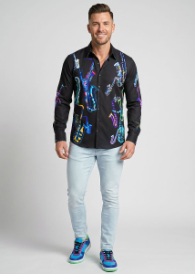 Descubre las coloridas camisas de hombre con botones NEON SAXOPHONE...