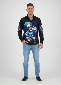 Descubre las camisas de botones para hombre MR. DEATH PLAYS VIOLIN...