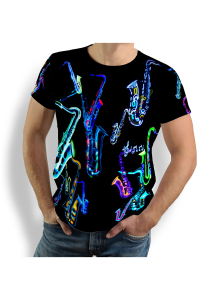 Camisetas exclusivas para hombre - NEON SAXOPHONE - 100 % algodón -...