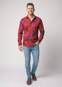 Descubre las coloridas camisas de hombre con botones DRACO RED -...