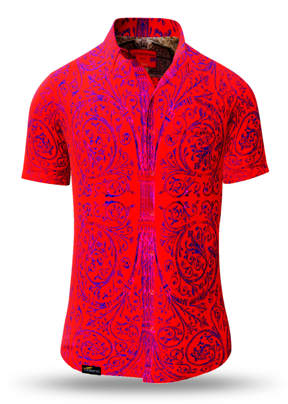 Sommerhemd Herren PORTE NOTRE-DAME PARIS ROUGE - 100 % Baumwolle - 10 Größen von XS - 6XL - außergewöhnliches Design - feinste Verarbeitung - Stoffe Made in Germany - limitiert und exklusiv