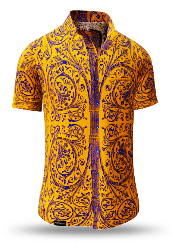 Sommerhemd Herren PORTE NOTRE-DAME PARIS JAUNE - 100 % Baumwolle - 10 Größen von XS - 6XL - außergewöhnliches Design - feinste Verarbeitung - Stoffe Made in Germany - limitiert und exklusiv