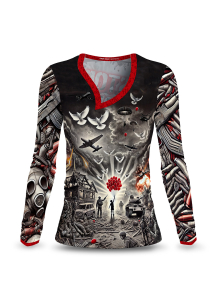 ¡STOP NOW! Camiseta de manga larga contra la guerra para mujer - 100 %...