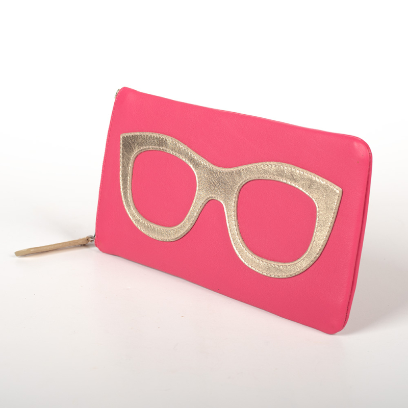Estuche para gafas rosa para mujer y hombre: elegante estuche de cuero