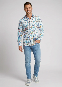 Camiseta de hombre MYBODICK con estampado de peces - 100 % algodón - Talla GERMENS...