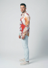 Camisa de hombre LAKE BLUE en tonos beige, azul y rojo - 100 % algodón - GERMENS artfashion