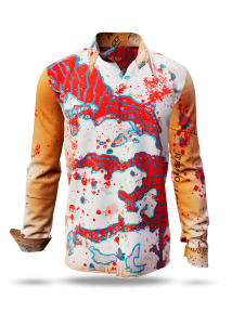 Camisa de hombre LAKE BLUE en tonos beige, azul y rojo - 100 % algodón - GERMENS artfashion