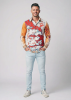 Camisa de hombre LAKE BLUE en tonos beige, azul y rojo - 100 % algodón - GERMENS artfashion