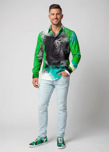 Camisa verde TARZAN & JANE para hombre – 100 % algodón...