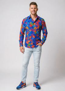 Descubre las coloridas camisas de hombre con botones de BLAUE STUNDE -...