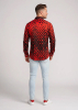 Long Sleeve Button-down Shirt Men HEXAGON ZINNOBER - red shirt with black honeycomb structures – GERMENS artfashion – Size XL
