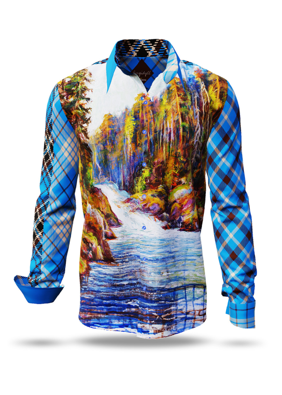 Entdecke bunte Hemden Herren BERGIDYLL WASSER - 100 % Baumwolle
