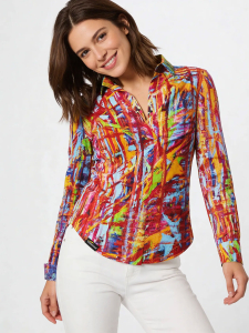 Blusa exclusiva para mujer - ROUND 12 - 100 % algodón -...