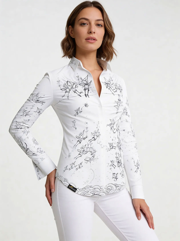 Blusa original para mujer - PÁJAROS EN DIAGONAL - 100 % algodón - GERMENS artfashion - Tallas de la XS a la 3XL