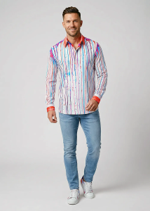 Descubre las coloridas camisas de hombre con botones STRIPES - 100 %...
