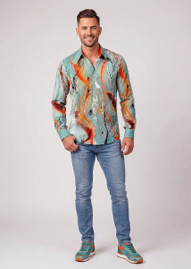 Descubre las coloridas camisas de hombre con botones de RUDER - 100 %...