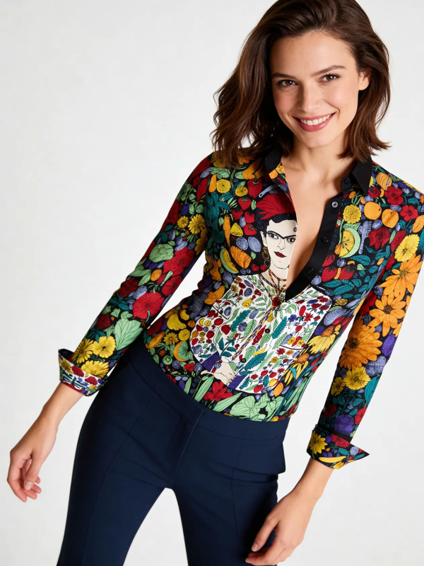 Blusa original para mujer - FLORES DE MÉXICO - 100 % algodón - GERMENS artfashion - Tallas de la XS a la 3XL