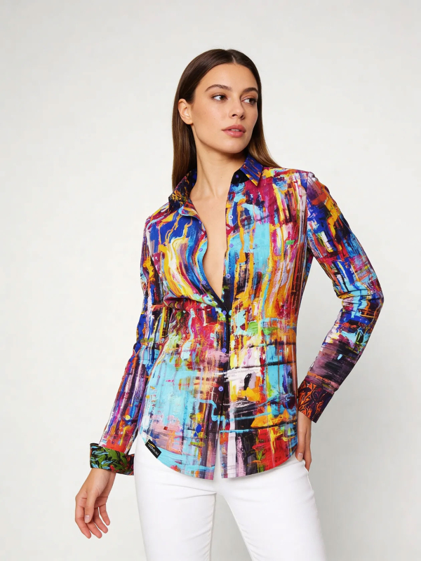 ausgefallene Damenbluse für Damen - HAPPY - 100 % Baumwolle - GERMENS artfashion - Größen XS bis 3XL