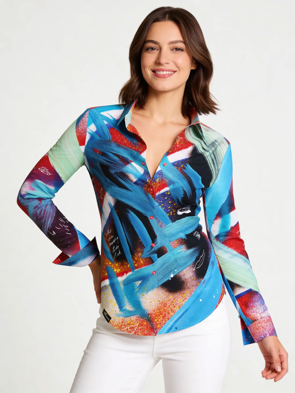ausgefallene Damenbluse für Damen - THE TIME TRAVELING - 100 % Baumwolle - GERMENS artfashion - Größen XS bis 3XL